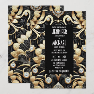 Invitation Cartons d'invitation de mariage diamant noir et or