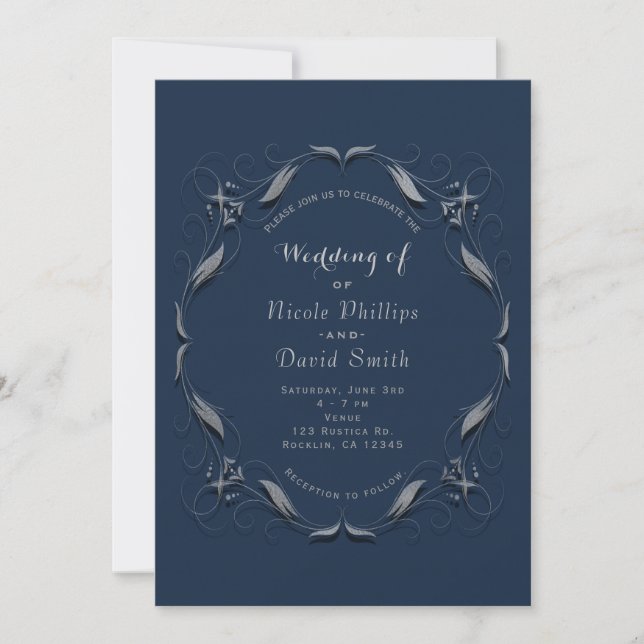 Invitation Cartons d'invitation de mariage élégants Bleu & Ar (Devant)