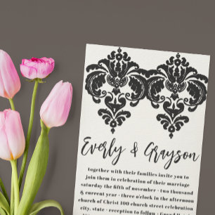 Invitation Cartons d'invitation de mariage en damas noir