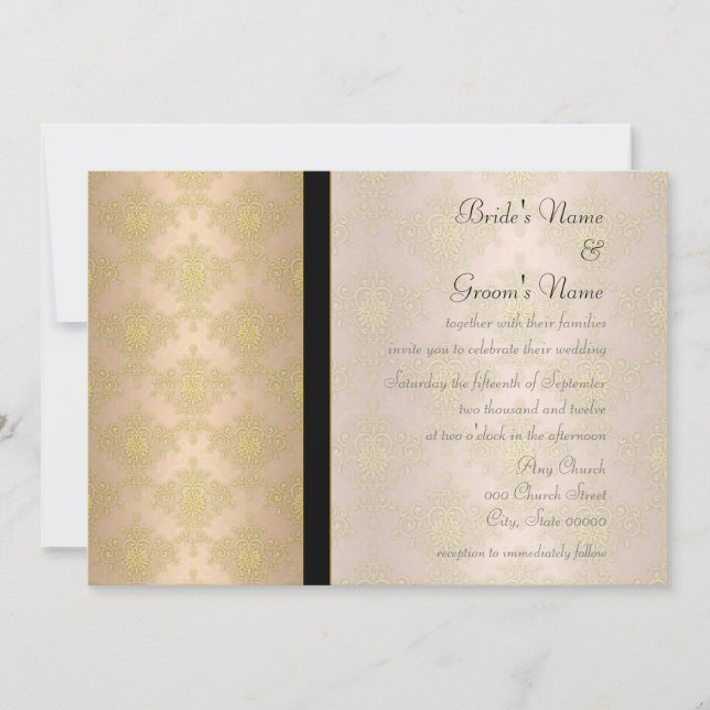 Invitation Cartons d'invitation de mariage en damas or et pêc (Devant)