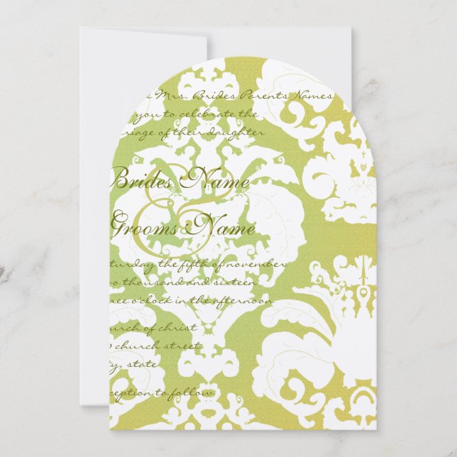 Invitation Cartons d'invitation de mariage en Damas vert (Devant)