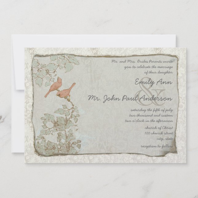 Invitation Cartons d'invitation de mariage en damassé oiseaux (Devant)