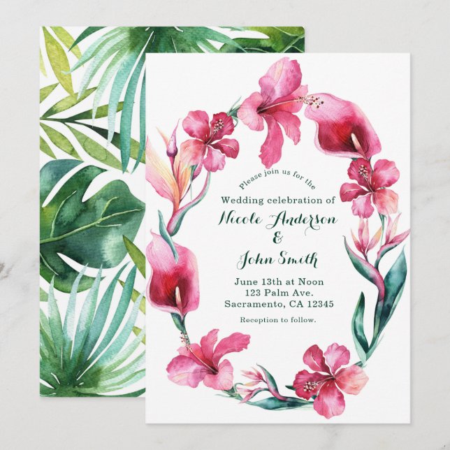 Invitation Cartons d'invitation de mariage Fleurs tropicales  (Devant / Derrière)