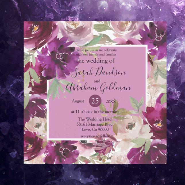 Invitation Cartons d'invitation de mariage floraux blanc viol (Créateur téléchargé)