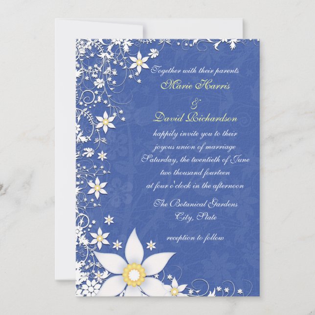 Invitation Cartons d'invitation de mariage floraux bleu clair (Devant)