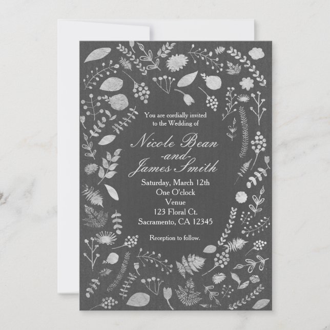 Invitation Cartons d'invitation de mariage floraux gris charb (Devant)