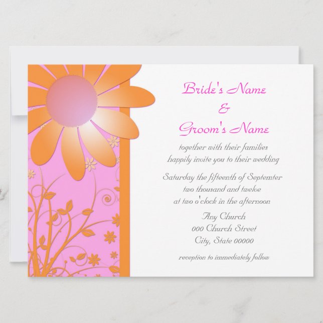 Invitation Cartons d'invitation de mariage floraux rose vif e (Devant)
