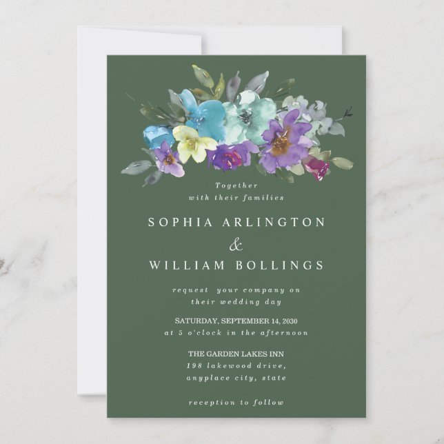 Invitation Cartons d'invitation de mariage floraux verts sarc (Devant)