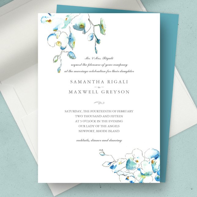 Invitation Cartons d'invitation de mariage formels floraux à  (wedding invitation blue floral watercolor)