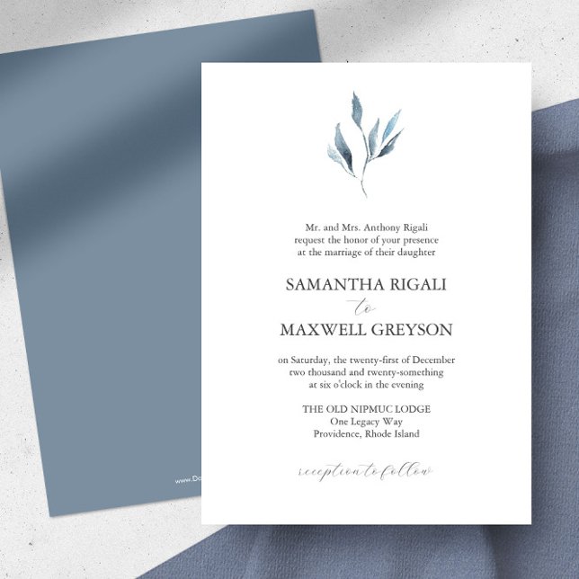 Invitation Cartons d'invitation de mariage formels sur fond d (Dusty blue wedding invitations feature unique botanical watercolor art by Victoria Grigaliunas)