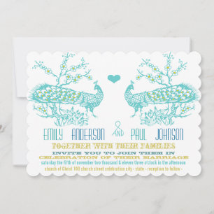 Invitation Cartons d'invitation de mariage Paon Aqua et Jaune