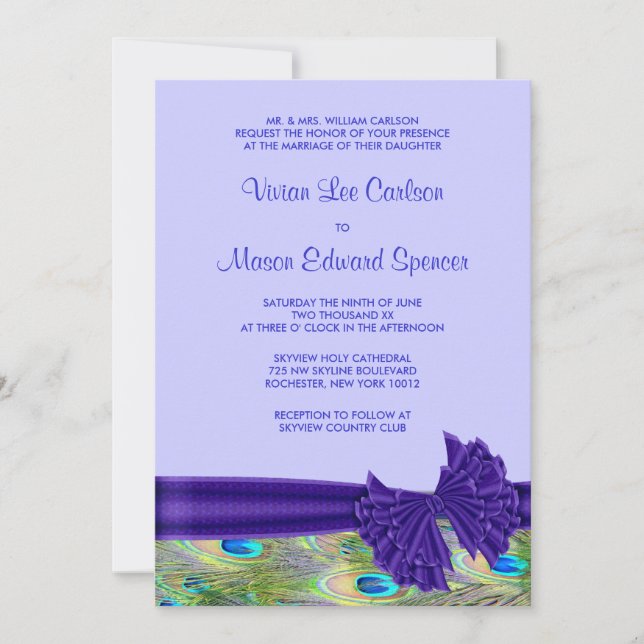 Invitation Cartons d'invitation de mariage Paon Violet (Devant)