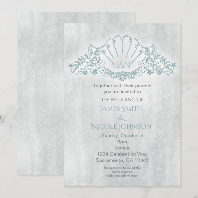 Invitation Cartons d'invitation de mariage plage avec hippoca (Devant / Derrière)