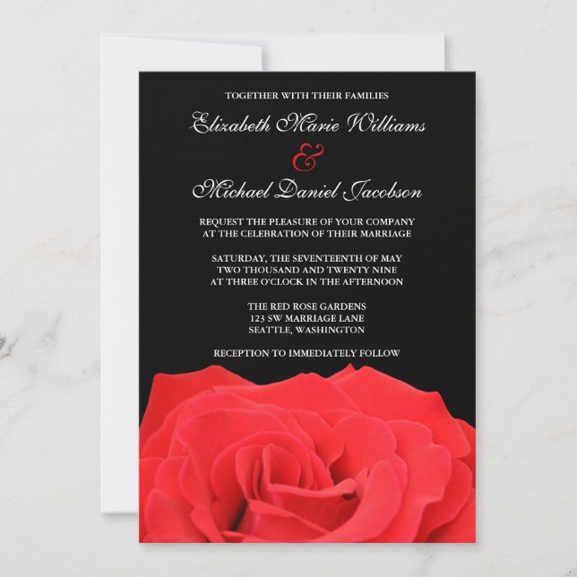 Invitation Cartons d'invitation de mariage Rose Rouge et Noir (Devant)