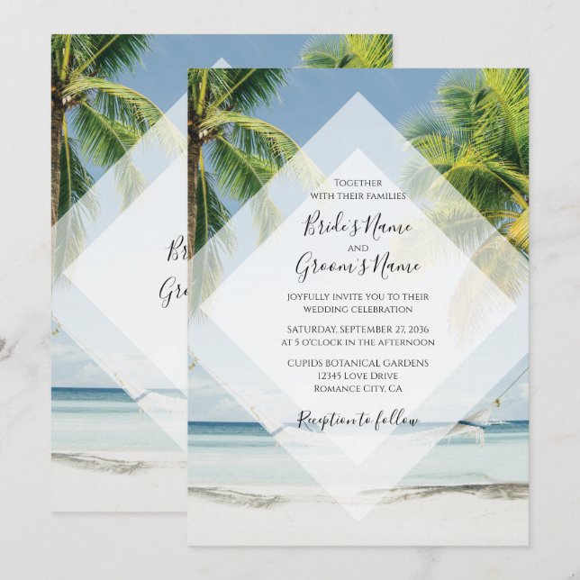 Invitation Cartons d'invitation de mariage sur la plage aux p (Devant / Derrière)