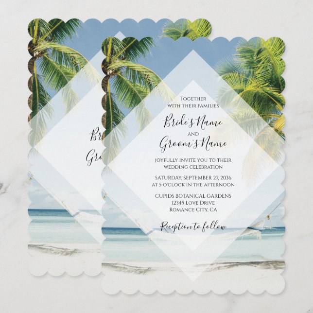 Invitation Cartons d'invitation de mariage sur la plage aux p (Devant / Derrière)