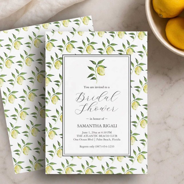 Invitation Cartons d'invitation de mariage sur le thème du ci (Lemon bridal shower invitations designed with hand painted art by Florida watercolor artist Victoria)