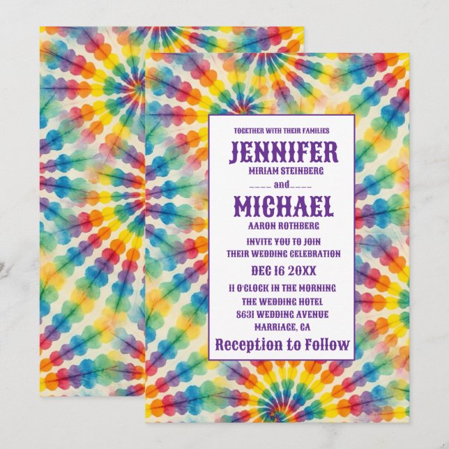 Invitation Cartons d'invitation de mariage Tie-Dye Psychedéli (Devant / Derrière)