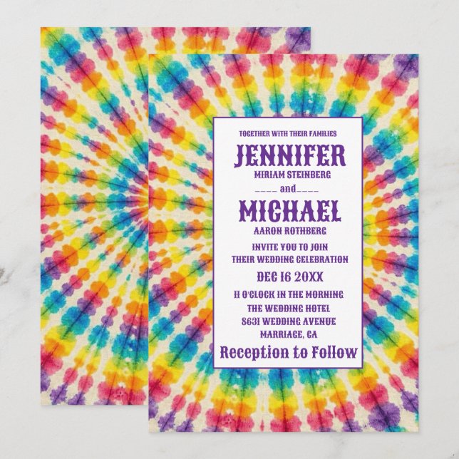 Invitation Cartons d'invitation de mariage tie-dye psychédéli (Devant / Derrière)