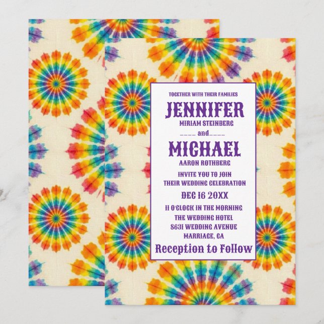 Invitation Cartons d'invitation de mariage Tie-Dye Psychedéli (Devant / Derrière)
