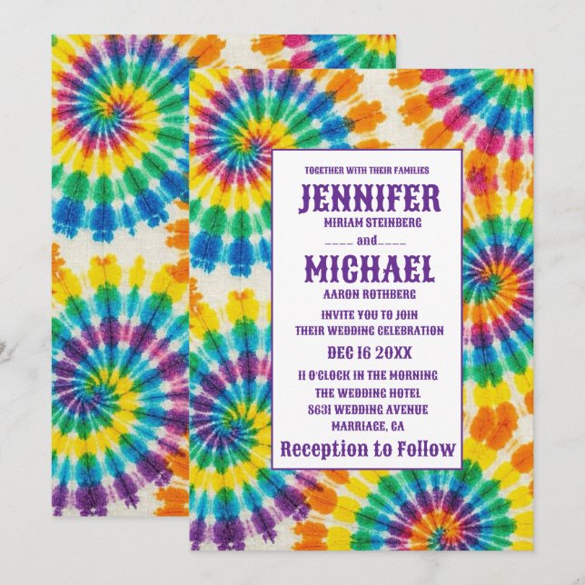 Invitation Cartons d'invitation de mariage Tie-Dye Psychedéli (Devant / Derrière)