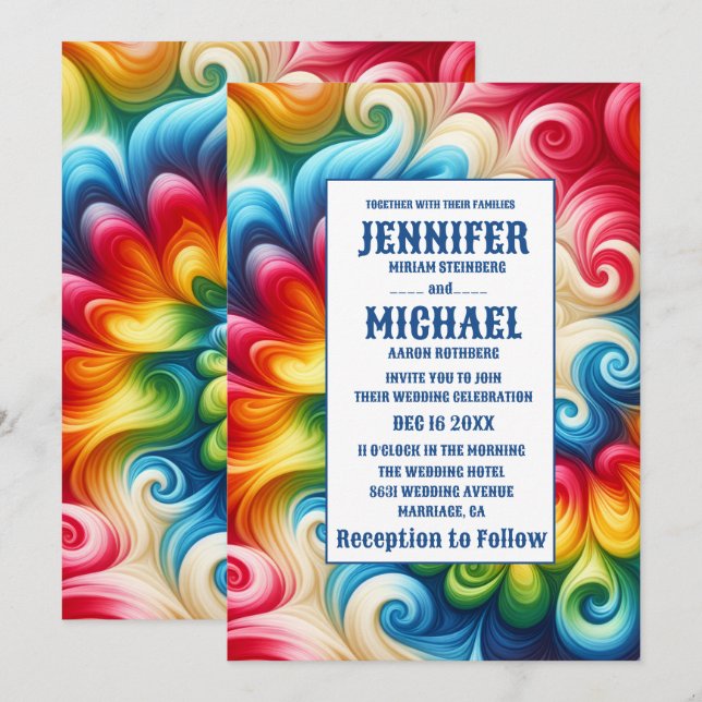 Invitation Cartons d'invitation de mariage tie dye psychédéli (Devant / Derrière)
