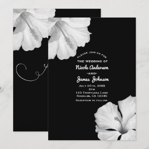 Invitation Cartons d'invitation de mariage tropical noir à fl