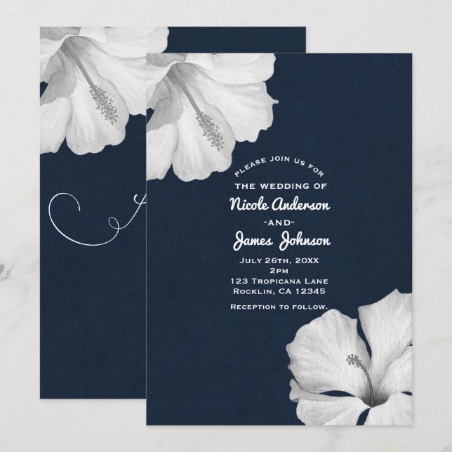 Invitation Cartons d'invitation de mariage tropicaux bleu et  (Devant / Derrière)