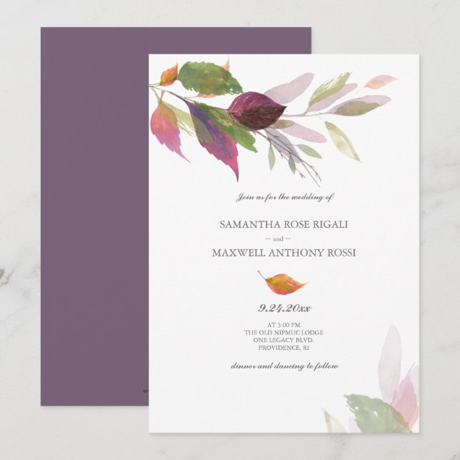 Invitation Cartons d'invitation de mariage violets pour l'aut (Devant / Derrière)