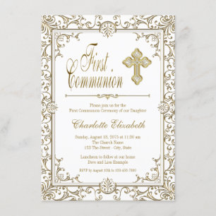 Invitation Cartons d'invitation de première communion blanc e
