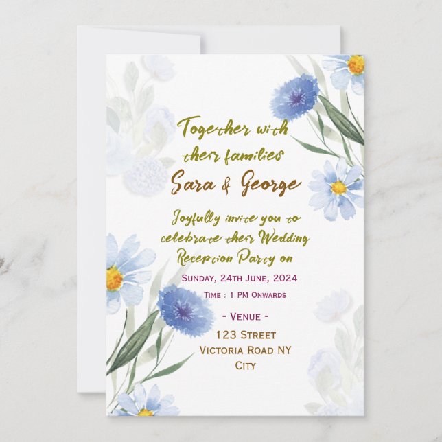 Invitation Cartons d'invitation de réception de mariage flora (Devant)