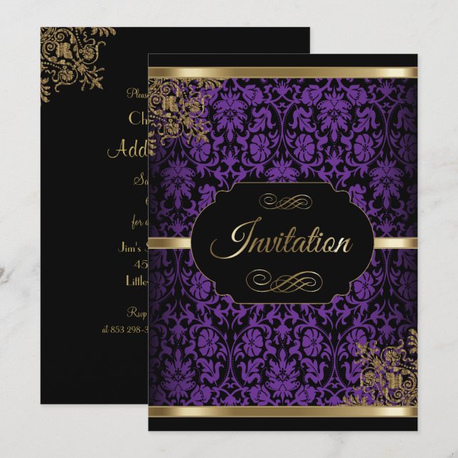Invitation Cartons d'invitation DIY pour fête à motifs damass (Devant / Derrière)