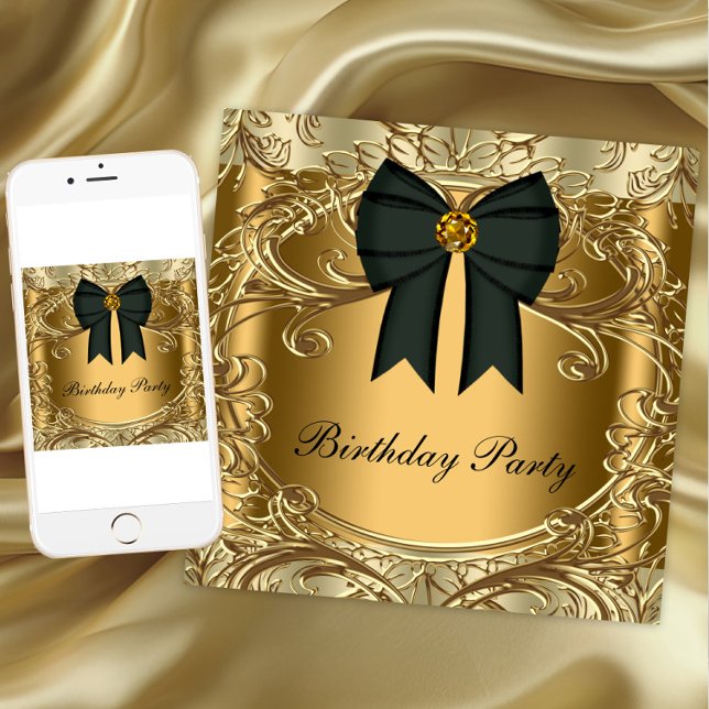 Invitation Cartons d'invitation élégants noirs et dorés pour  (Black gold party and event invitation. Elegant all occasion invitation. Download and printed.)