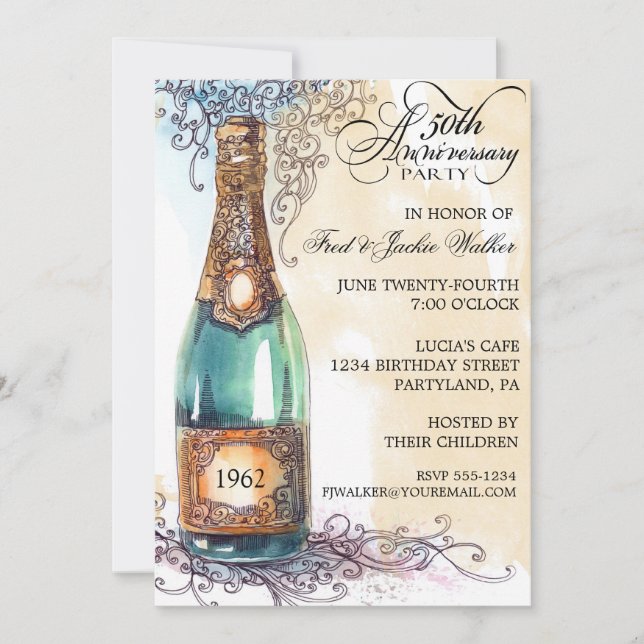 Invitation Cartons d'invitation élégants pour fête d'annivers (Devant)