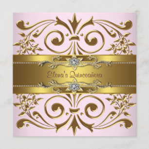 Invitation Cartons d'invitation élégants rose et or pour Quin