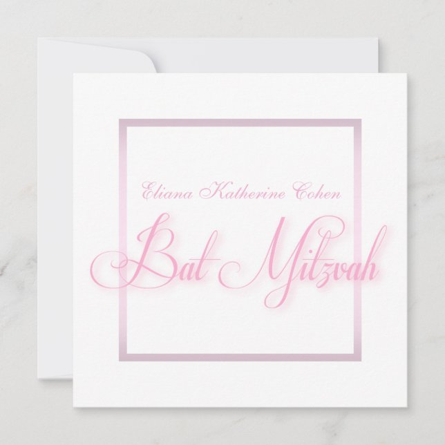 Invitation Cartons d'invitation élégants rose pour Bat Mitzva (Devant)