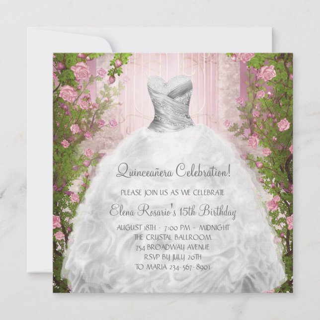 Invitation Cartons d'invitation élégants roses roses blanches (Devant)