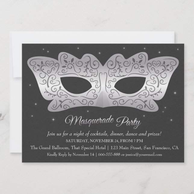 Invitation Cartons d'invitation Faux Masque d'Argent pour Soi (Devant)