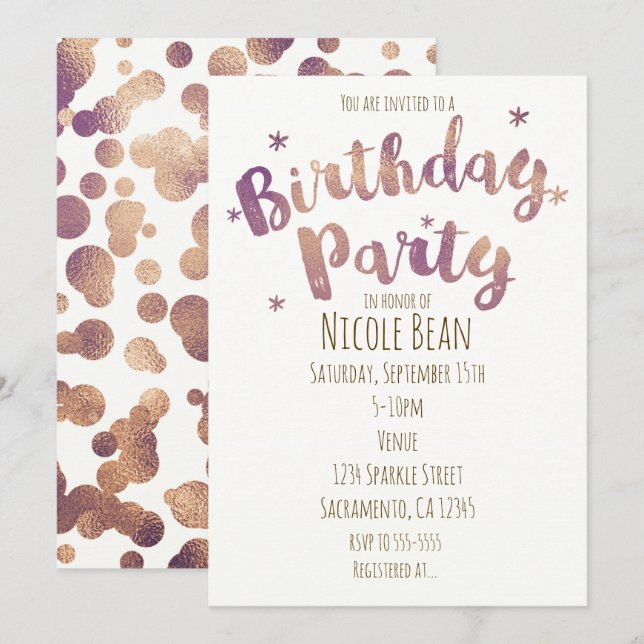 Invitation Cartons d'invitation Faux Or Bronze pour Fête d'An (Devant / Derrière)