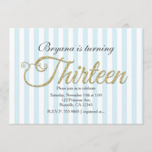 Invitation Cartons d'invitation fete bleu TREIZE 13 avec pail