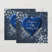 Cartons d'invitation Fête Coeur Bleu Denim & Diama