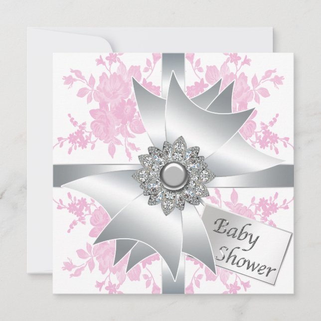 Invitation Cartons d'invitation Fille Bébé Fleurs Roses Roses (Devant)