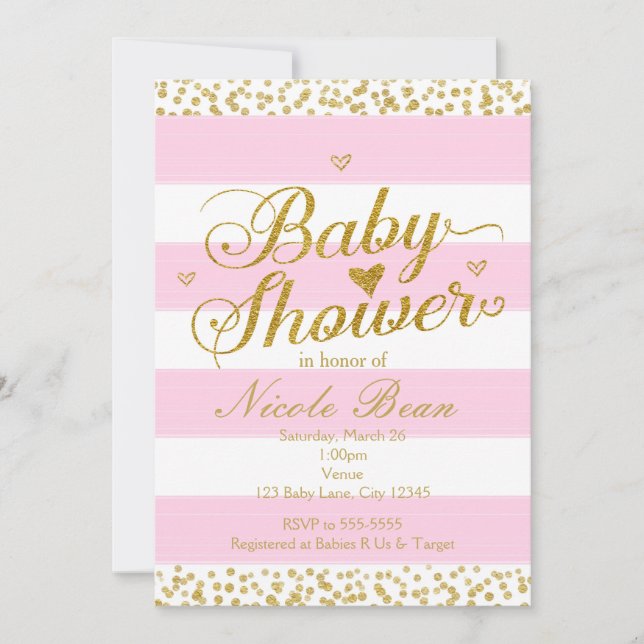 Invitation Cartons d'invitation Fille pour BABY SHOWER Rose B (Devant)