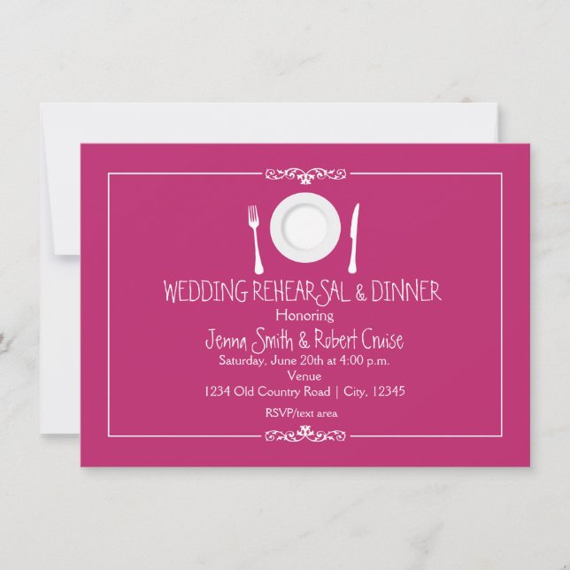 Invitation Cartons d'invitation fuchsia framboise pour dîner  (Devant)