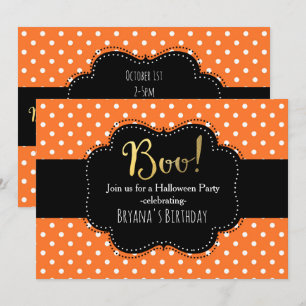 Invitation Cartons d'invitation Halloween à pois orange et bl