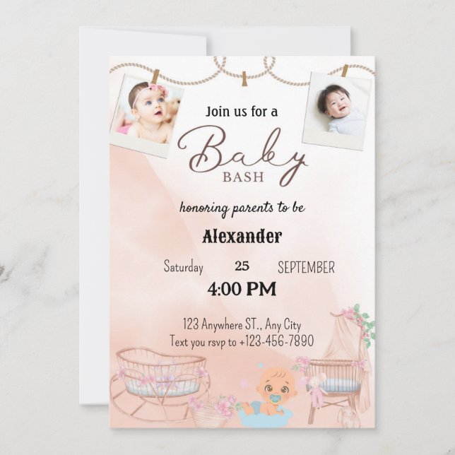 Invitation Cartons d'invitation Jumeaux Bash couche rose (Devant)