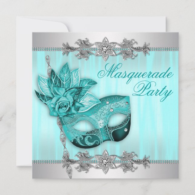 Invitation Cartons d'invitation Mascarade Bleu sarcelle argen (Devant)