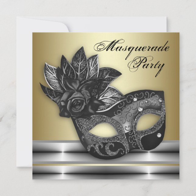 Invitation Cartons d'invitation Masquerade Argent Noir Or (Devant)