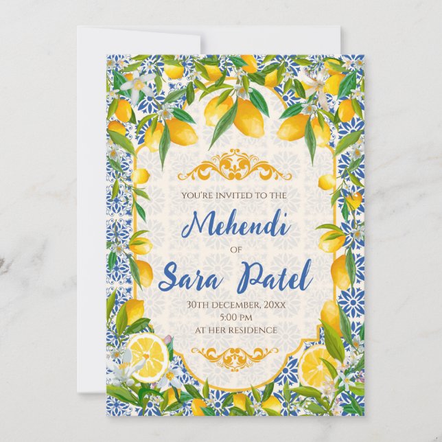 Invitation Cartons d'invitation Mehndi & Décoration sur le th (Devant)