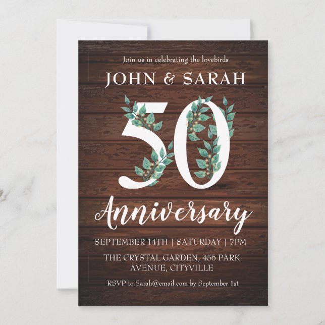 Invitation Cartons d'invitation modernes floraux pour les 50  (Devant)